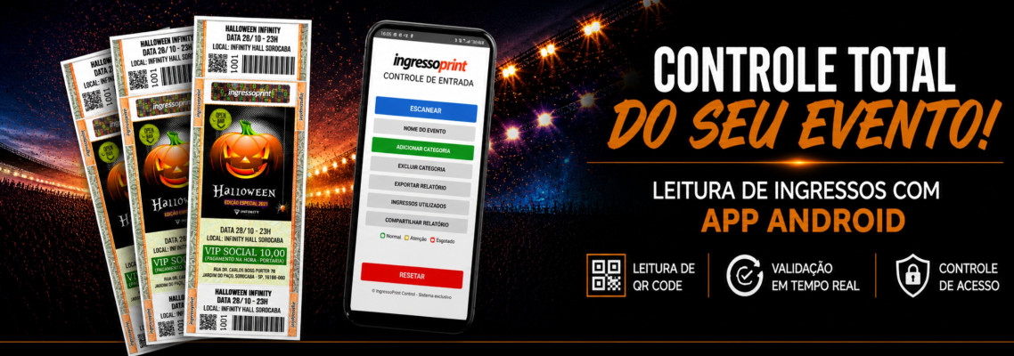 App Android, Gerencie a entrada do seu evento com agilidade, leitura de QR Code em até 5 celulares sincronizados.